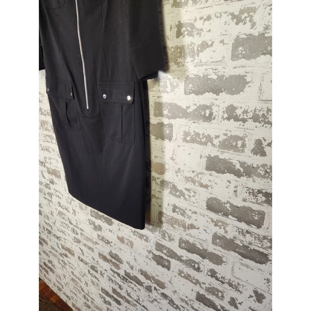 Michael Kors Shirt Dress Medium Black Zip Front Knee‎ Length Pockets Utility